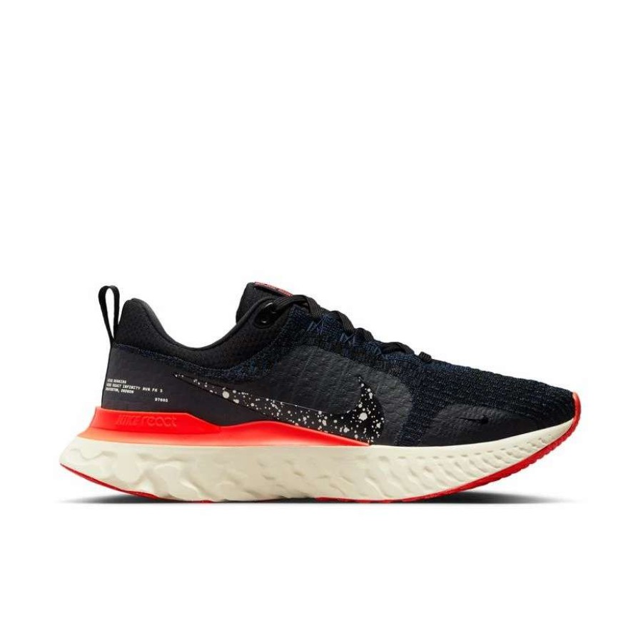 Footwear * | Nike Men'S React Infinity Run Flyknit 3 (002 Black/Black/Obsidian/Bright Crimson)